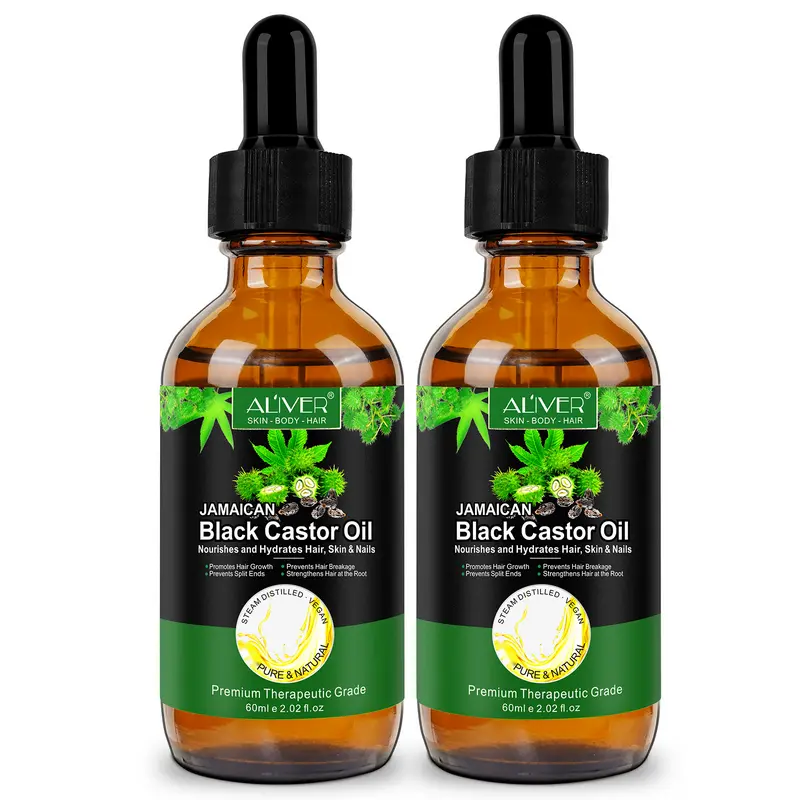 Aliver Jamaican Black Castor Oil for Hair Growth, Skin Care, Nails& Cuticles, Nourish the Scalp, Dry Skin Relief, Improve Blood Circulation, Face Body Moisturizer, Lash Serum, Castor Oil for the Unisex(60Ml)