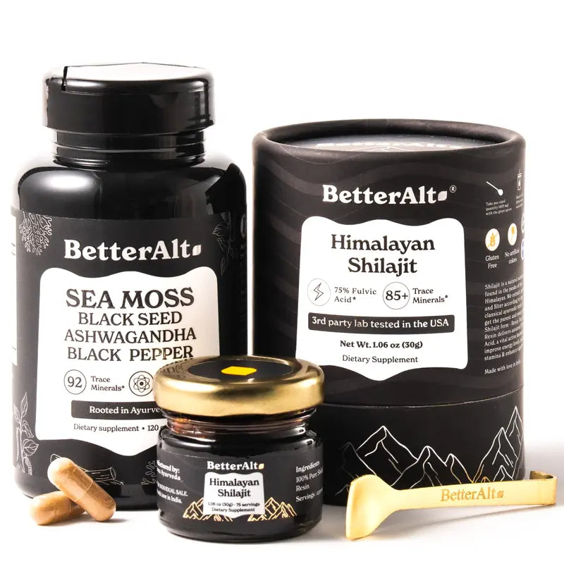 Betteralt Ultimate Energy Duo | Himalayan Shilajit + Irish Sea Moss | Lab-Tested for Purity