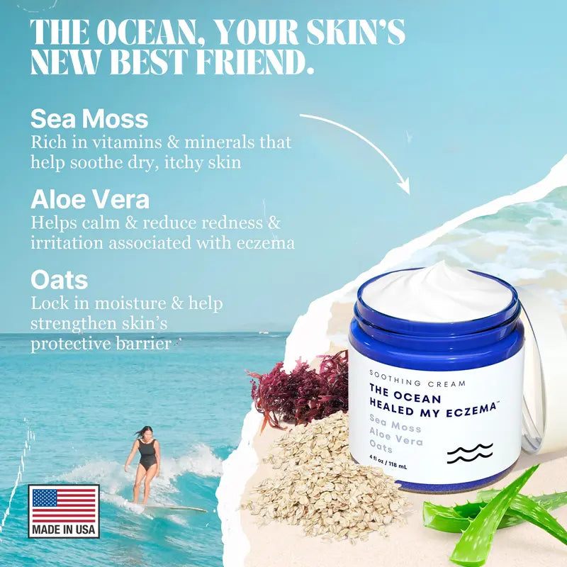 All Natural Eczema Soothing Cream | Made with Sea Moss! Sensitive Skin Dry Skin Hydrating Comfort Moisture | Fragrance Free Skincare Moisturizer Skin Repair